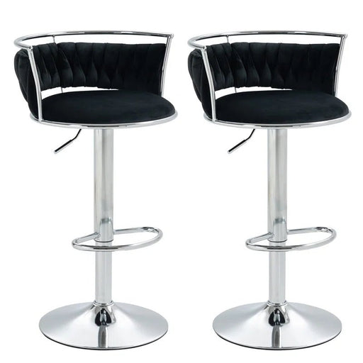 SERENITà Silver Swivel Upholstered Velvet Adjustable Height Counter Stool with Metal Frame Black (Set of 2) - Amazingooh Wholesale