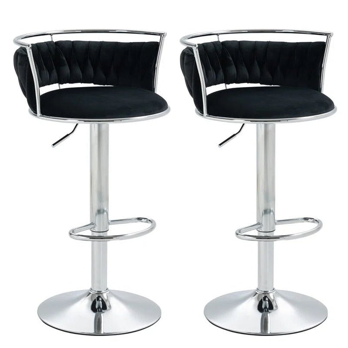 SERENITà Silver Swivel Upholstered Velvet Adjustable Height Counter Stool with Metal Frame Black (Set of 2) - Amazingooh Wholesale