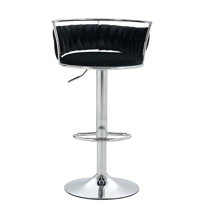 SERENITà Silver Swivel Upholstered Velvet Adjustable Height Counter Stool with Metal Frame Black (Set of 2) - Amazingooh Wholesale