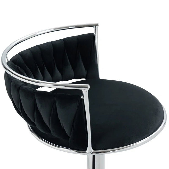 SERENITà Silver Swivel Upholstered Velvet Adjustable Height Counter Stool with Metal Frame Black (Set of 2) - Amazingooh Wholesale