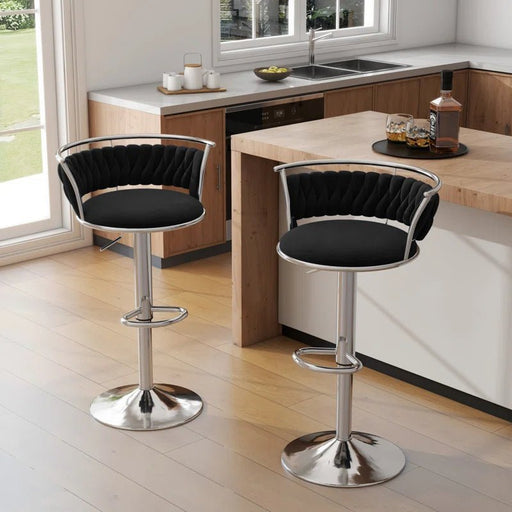 SERENITà Silver Swivel Upholstered Velvet Adjustable Height Counter Stool with Metal Frame Black (Set of 2) - Amazingooh Wholesale