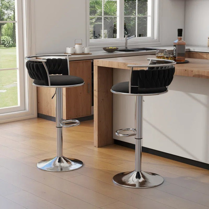 SERENITà Silver Swivel Upholstered Velvet Adjustable Height Counter Stool with Metal Frame Black (Set of 2) - Amazingooh Wholesale