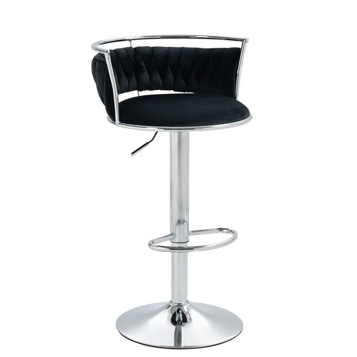 SERENITà Silver Swivel Upholstered Velvet Adjustable Height Counter Stool with Metal Frame Black (Set of 2) - Amazingooh Wholesale