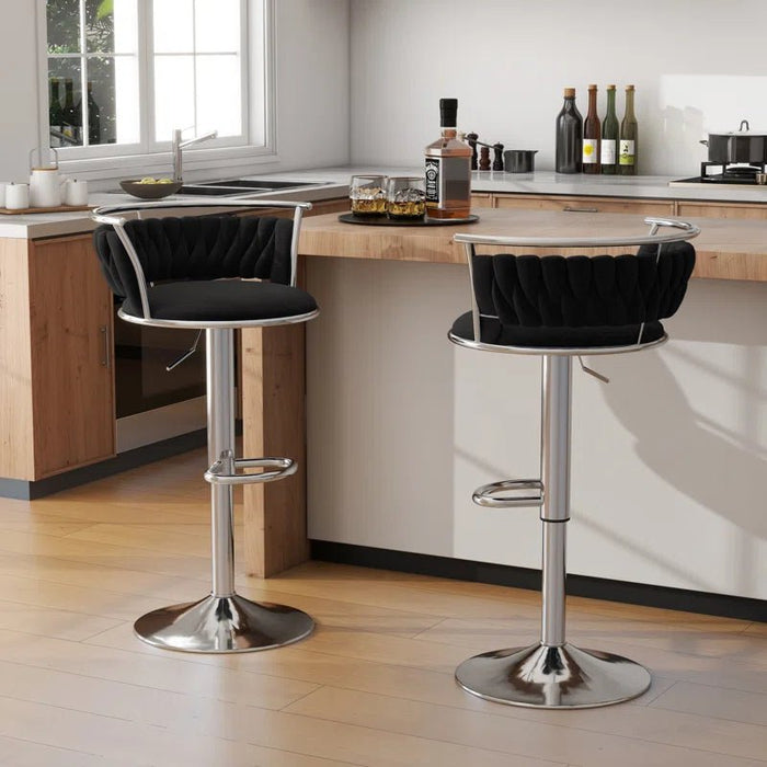 SERENITà Silver Swivel Upholstered Velvet Adjustable Height Counter Stool with Metal Frame Black (Set of 2) - Amazingooh Wholesale