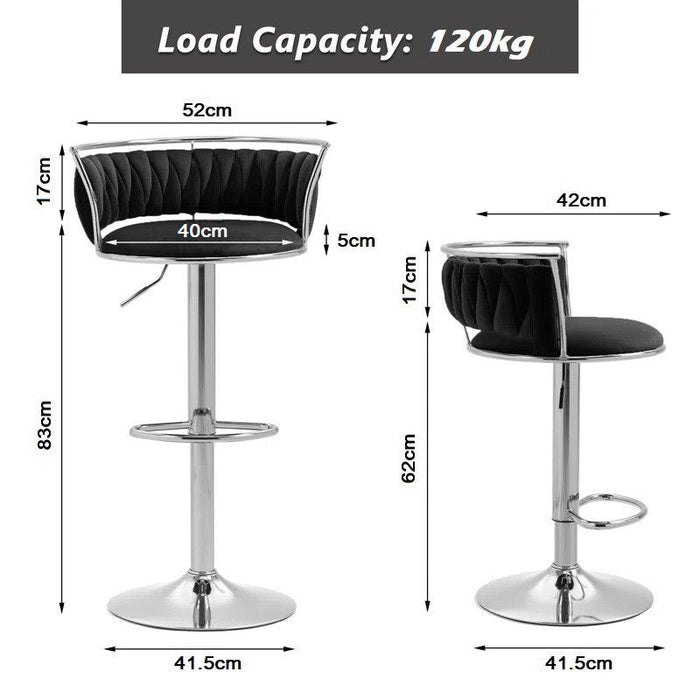 SERENITà Silver Swivel Upholstered Velvet Adjustable Height Counter Stool with Metal Frame Black (Set of 2) - Amazingooh Wholesale