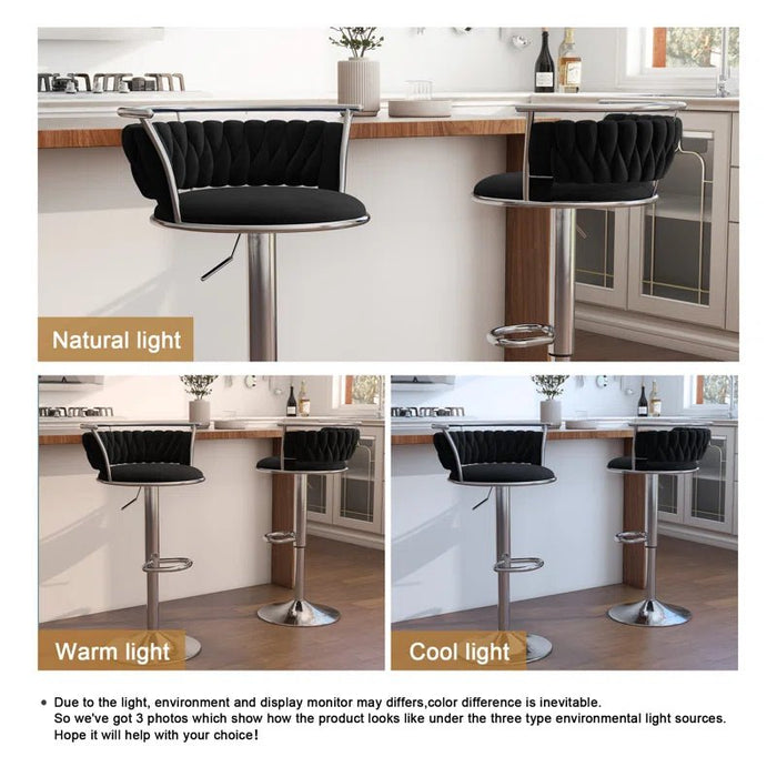 SERENITà Silver Swivel Upholstered Velvet Adjustable Height Counter Stool with Metal Frame Black (Set of 2) - Amazingooh Wholesale