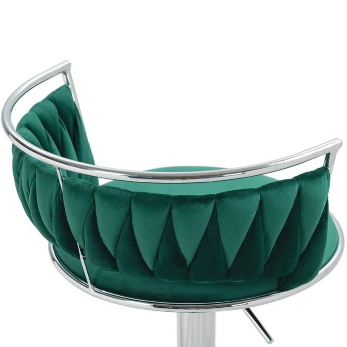 SERENITà Silver Swivel Upholstered Velvet Adjustable Height Counter Stool with Metal Frame Emerald Green (Set of 2) - Amazingooh Wholesale