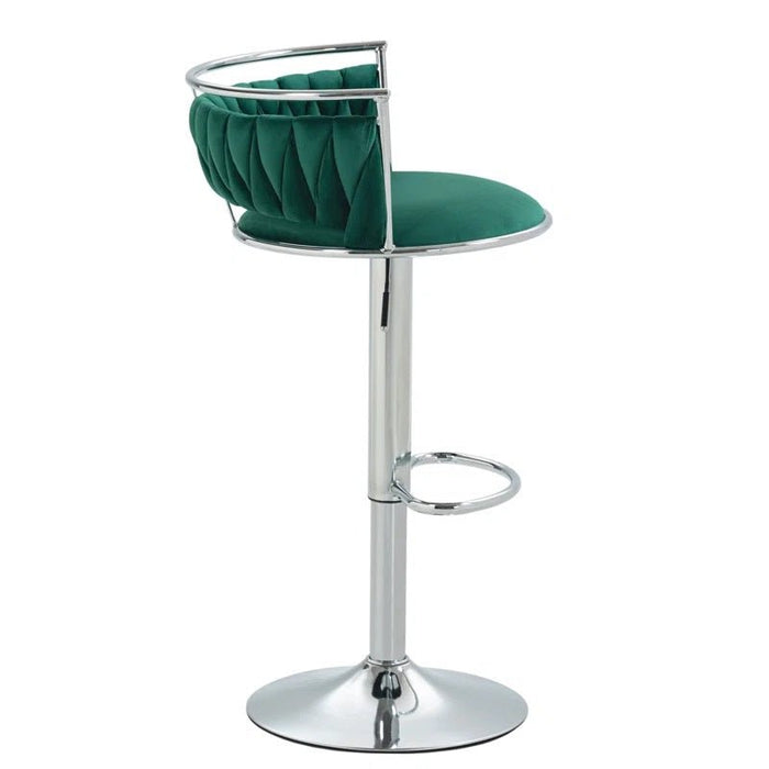 SERENITà Silver Swivel Upholstered Velvet Adjustable Height Counter Stool with Metal Frame Emerald Green (Set of 2) - Amazingooh Wholesale