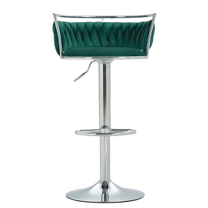 SERENITà Silver Swivel Upholstered Velvet Adjustable Height Counter Stool with Metal Frame Emerald Green (Set of 2) - Amazingooh Wholesale