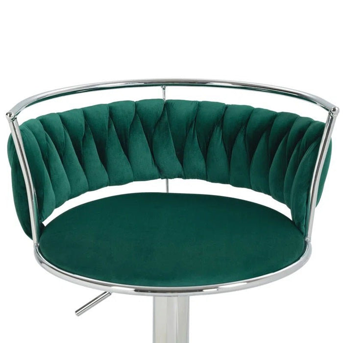 SERENITà Silver Swivel Upholstered Velvet Adjustable Height Counter Stool with Metal Frame Emerald Green (Set of 2) - Amazingooh Wholesale