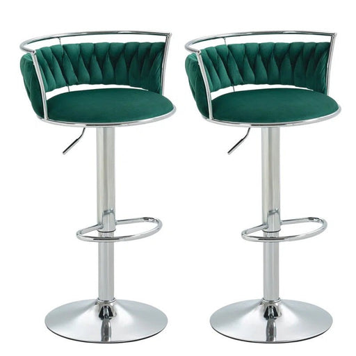 SERENITà Silver Swivel Upholstered Velvet Adjustable Height Counter Stool with Metal Frame Emerald Green (Set of 2) - Amazingooh Wholesale
