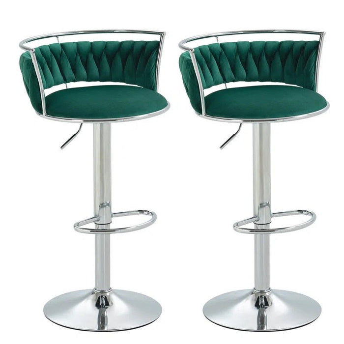 SERENITà Silver Swivel Upholstered Velvet Adjustable Height Counter Stool with Metal Frame Emerald Green (Set of 2) - Amazingooh Wholesale