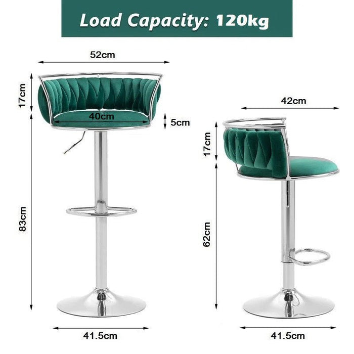 SERENITà Silver Swivel Upholstered Velvet Adjustable Height Counter Stool with Metal Frame Emerald Green (Set of 2) - Amazingooh Wholesale