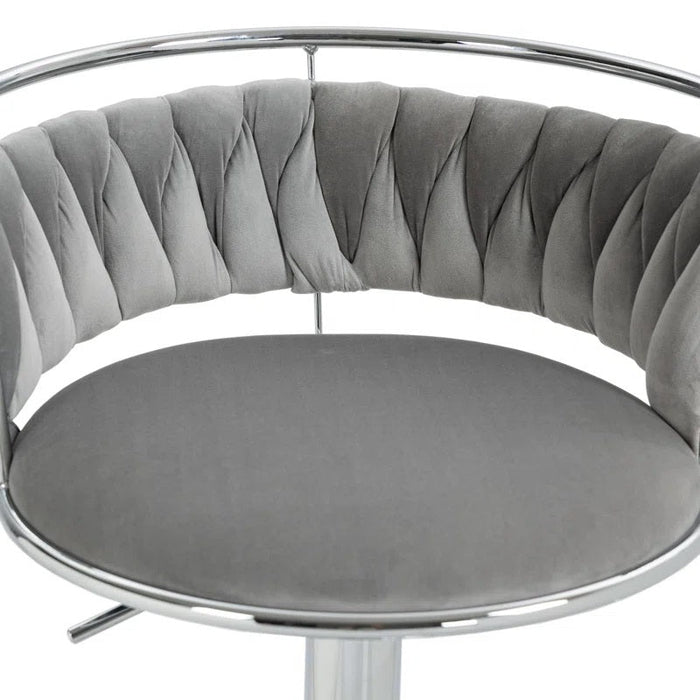 SERENITà Silver Swivel Upholstered Velvet Adjustable Height Counter Stool with Metal Frame Grey (Set of 2) - Amazingooh Wholesale