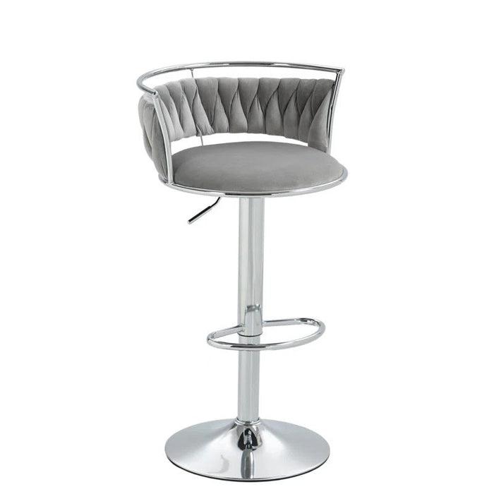 SERENITà Silver Swivel Upholstered Velvet Adjustable Height Counter Stool with Metal Frame Grey (Set of 2) - Amazingooh Wholesale