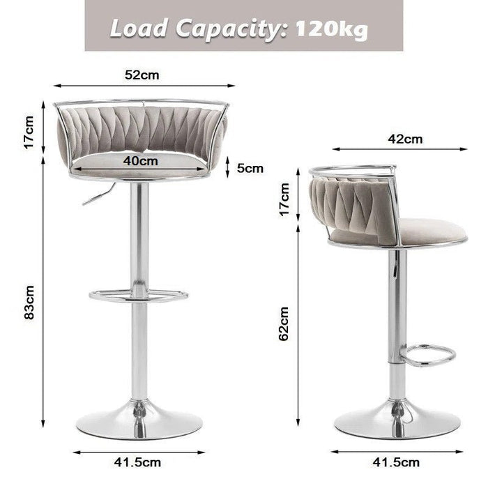 SERENITà Silver Swivel Upholstered Velvet Adjustable Height Counter Stool with Metal Frame Grey (Set of 2) - Amazingooh Wholesale