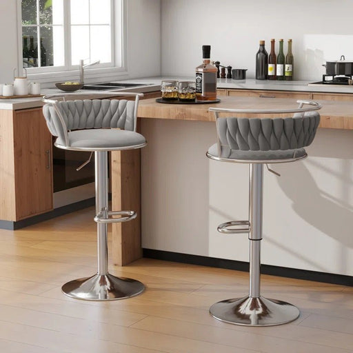 SERENITà Silver Swivel Upholstered Velvet Adjustable Height Counter Stool with Metal Frame Grey (Set of 2) - Amazingooh Wholesale