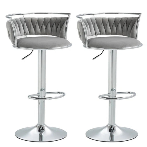 SERENITà Silver Swivel Upholstered Velvet Adjustable Height Counter Stool with Metal Frame Grey (Set of 2) - Amazingooh Wholesale