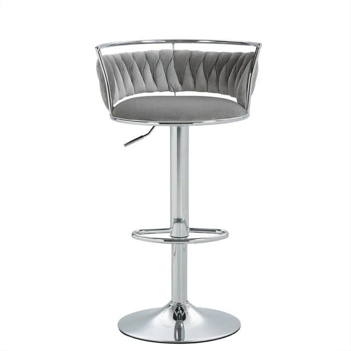 SERENITà Silver Swivel Upholstered Velvet Adjustable Height Counter Stool with Metal Frame Grey (Set of 2) - Amazingooh Wholesale