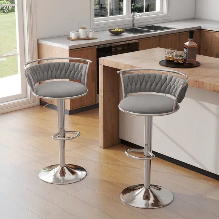 SERENITà Silver Swivel Upholstered Velvet Adjustable Height Counter Stool with Metal Frame Grey (Set of 2) - Amazingooh Wholesale