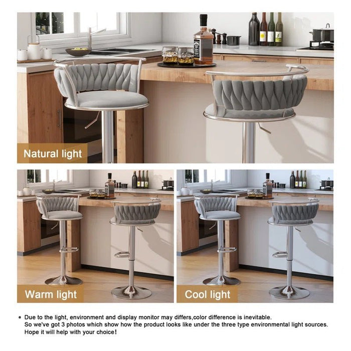 SERENITà Silver Swivel Upholstered Velvet Adjustable Height Counter Stool with Metal Frame Grey (Set of 2) - Amazingooh Wholesale