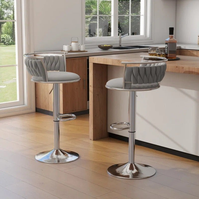 SERENITà Silver Swivel Upholstered Velvet Adjustable Height Counter Stool with Metal Frame Grey (Set of 2) - Amazingooh Wholesale