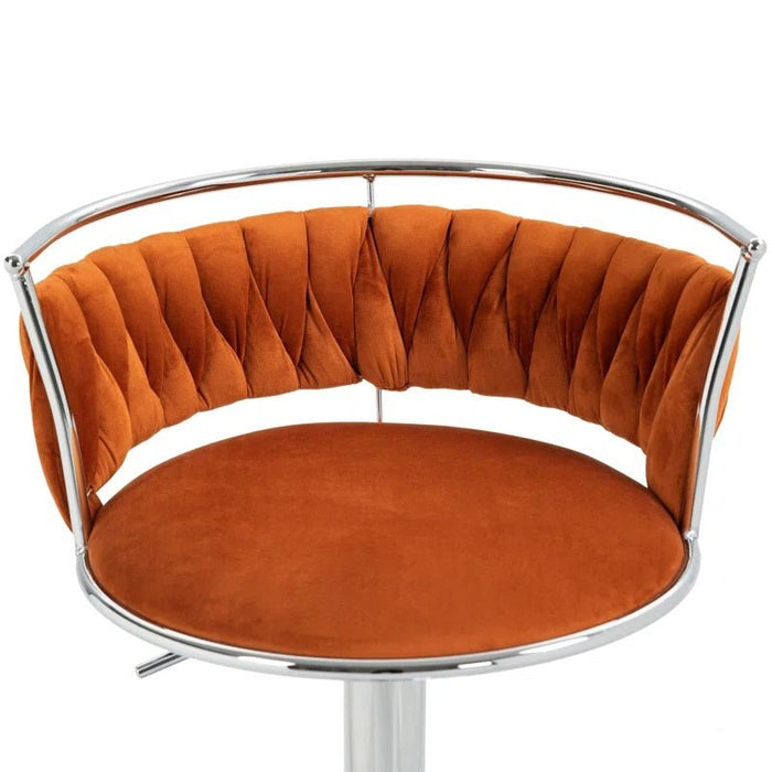 SERENITà Silver Swivel Upholstered Velvet Adjustable Height Counter Stool with Metal Frame Orange (Set of 2) - Amazingooh Wholesale