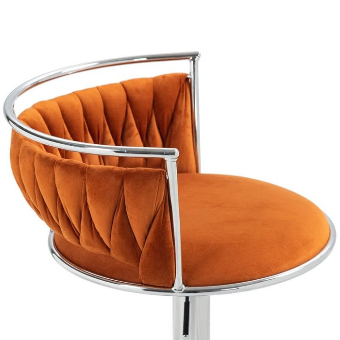 SERENITà Silver Swivel Upholstered Velvet Adjustable Height Counter Stool with Metal Frame Orange (Set of 2) - Amazingooh Wholesale