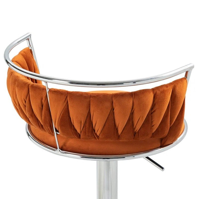 SERENITà Silver Swivel Upholstered Velvet Adjustable Height Counter Stool with Metal Frame Orange (Set of 2) - Amazingooh Wholesale