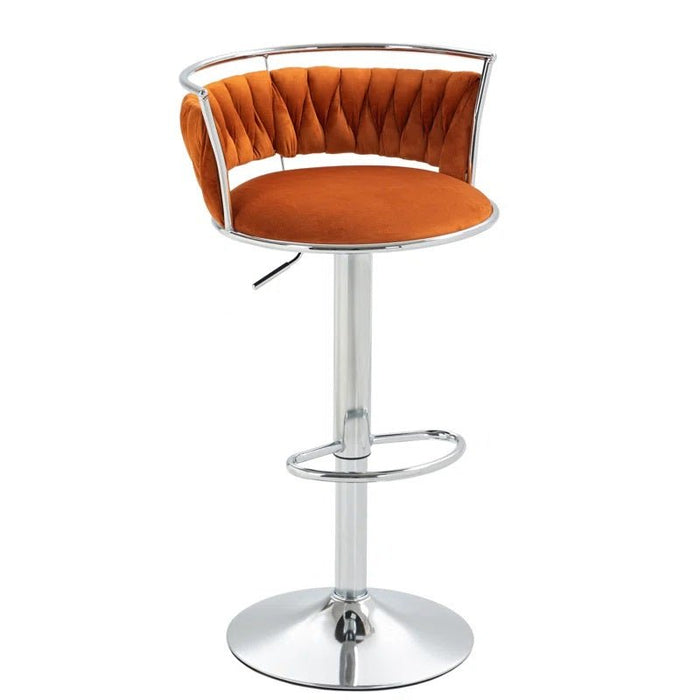 SERENITà Silver Swivel Upholstered Velvet Adjustable Height Counter Stool with Metal Frame Orange (Set of 2) - Amazingooh Wholesale