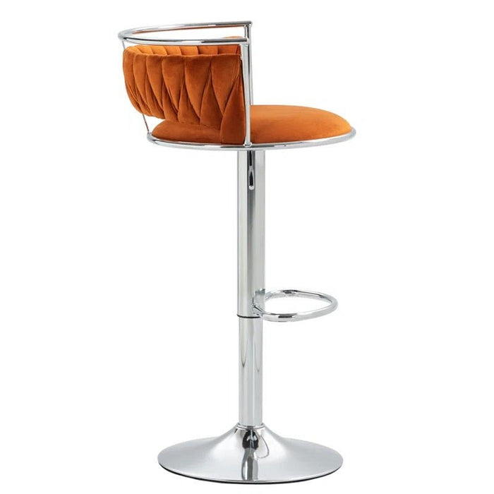 SERENITà Silver Swivel Upholstered Velvet Adjustable Height Counter Stool with Metal Frame Orange (Set of 2) - Amazingooh Wholesale