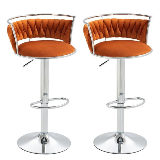 SERENITà Silver Swivel Upholstered Velvet Adjustable Height Counter Stool with Metal Frame Orange (Set of 2) - Amazingooh Wholesale