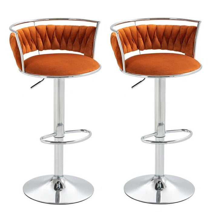SERENITà Silver Swivel Upholstered Velvet Adjustable Height Counter Stool with Metal Frame Orange (Set of 2) - Amazingooh Wholesale