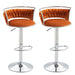 SERENITà Silver Swivel Upholstered Velvet Adjustable Height Counter Stool with Metal Frame Orange (Set of 2) - Amazingooh Wholesale