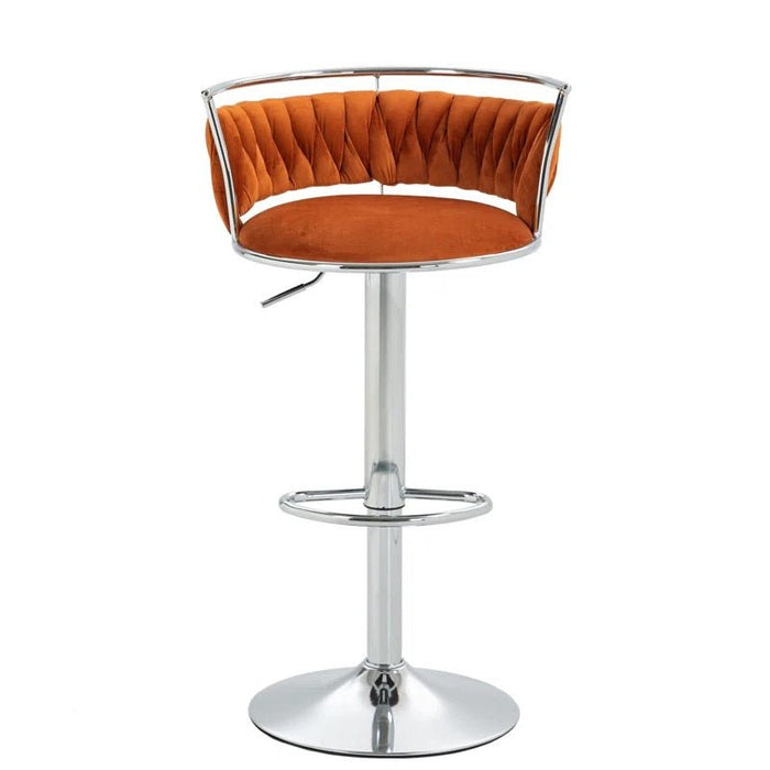 SERENITà Silver Swivel Upholstered Velvet Adjustable Height Counter Stool with Metal Frame Orange (Set of 2) - Amazingooh Wholesale