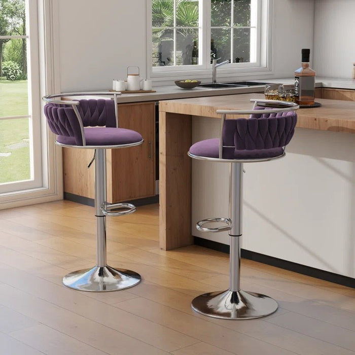 SERENITà Silver Swivel Upholstered Velvet Adjustable Height Counter Stool with Metal Frame Voilet (Set of 2) - Amazingooh Wholesale