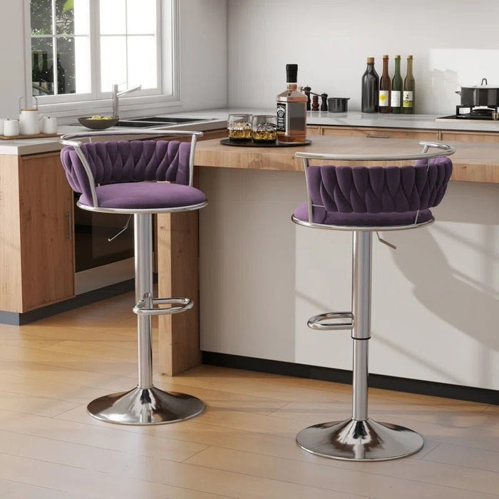 SERENITà Silver Swivel Upholstered Velvet Adjustable Height Counter Stool with Metal Frame Voilet (Set of 2) - Amazingooh Wholesale