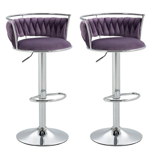 SERENITà Silver Swivel Upholstered Velvet Adjustable Height Counter Stool with Metal Frame Voilet (Set of 2) - Amazingooh Wholesale