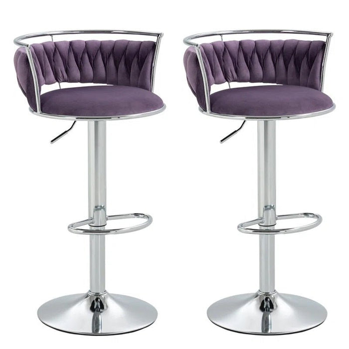SERENITà Silver Swivel Upholstered Velvet Adjustable Height Counter Stool with Metal Frame Voilet (Set of 2) - Amazingooh Wholesale