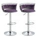 SERENITà Silver Swivel Upholstered Velvet Adjustable Height Counter Stool with Metal Frame Voilet (Set of 2) - Amazingooh Wholesale