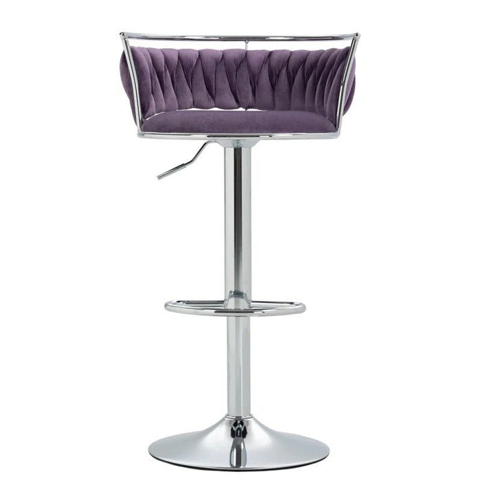 SERENITà Silver Swivel Upholstered Velvet Adjustable Height Counter Stool with Metal Frame Voilet (Set of 2) - Amazingooh Wholesale