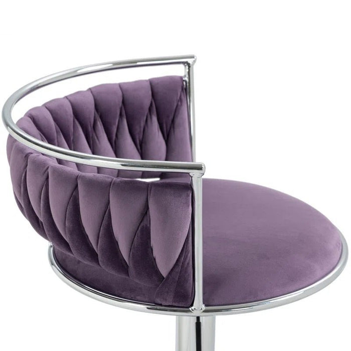 SERENITà Silver Swivel Upholstered Velvet Adjustable Height Counter Stool with Metal Frame Voilet (Set of 2) - Amazingooh Wholesale