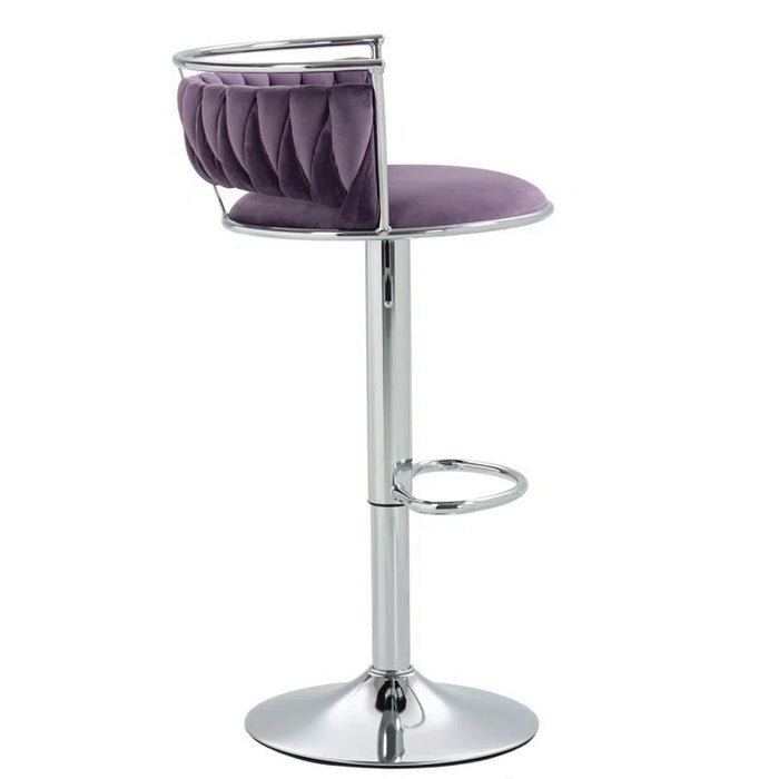 SERENITà Silver Swivel Upholstered Velvet Adjustable Height Counter Stool with Metal Frame Voilet (Set of 2) - Amazingooh Wholesale