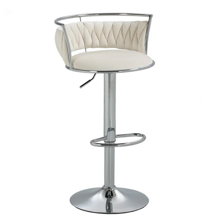 SERENITà Silver Swivel Upholstered Velvet Adjustable Height Counter Stool with Metal Frame White (Set of 2) - Amazingooh Wholesale