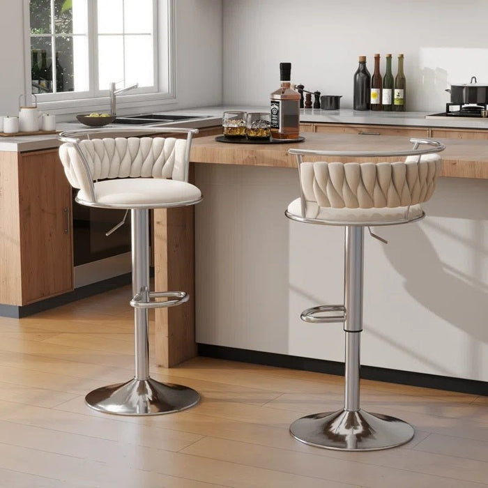 SERENITà Silver Swivel Upholstered Velvet Adjustable Height Counter Stool with Metal Frame White (Set of 2) - Amazingooh Wholesale