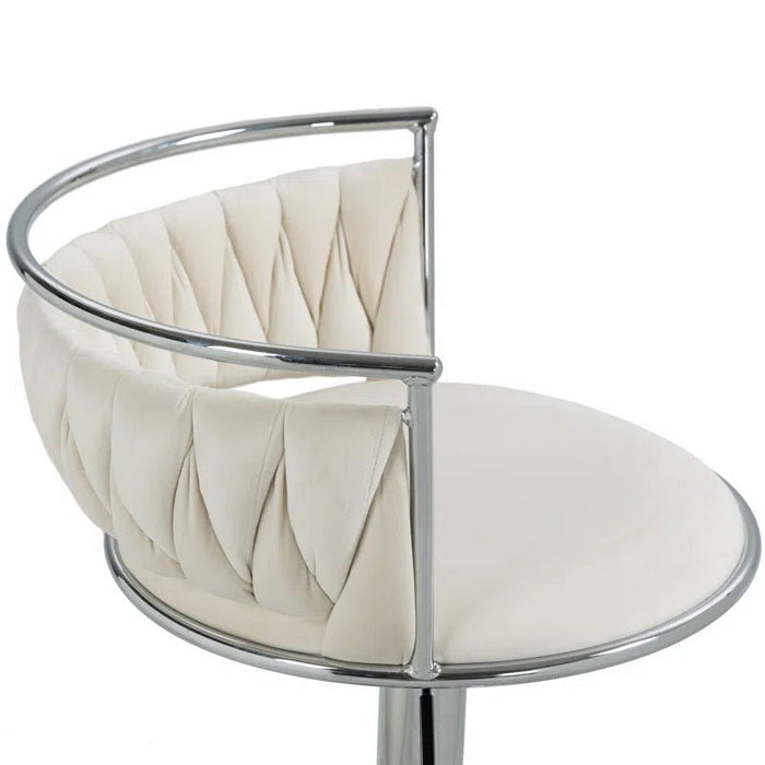 SERENITà Silver Swivel Upholstered Velvet Adjustable Height Counter Stool with Metal Frame White (Set of 2) - Amazingooh Wholesale