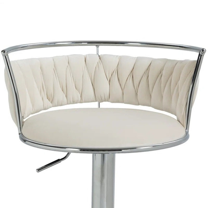 SERENITà Silver Swivel Upholstered Velvet Adjustable Height Counter Stool with Metal Frame White (Set of 2) - Amazingooh Wholesale