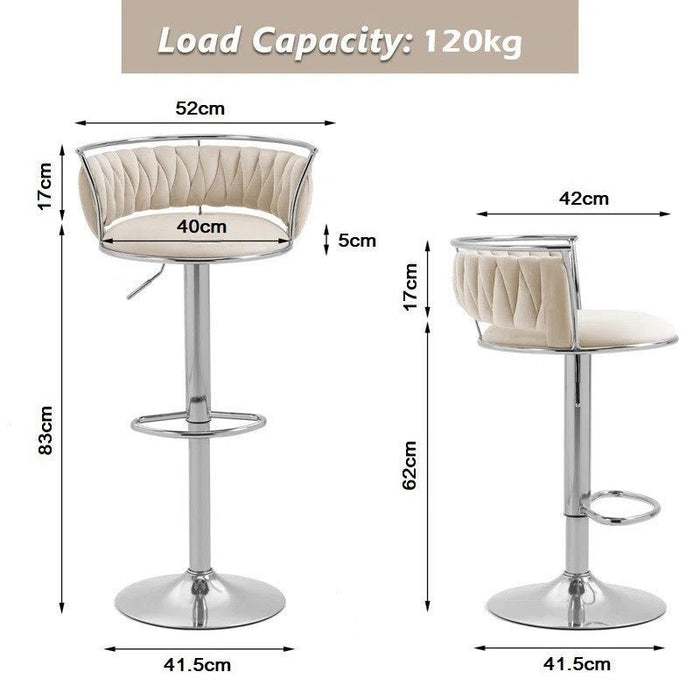 SERENITà Silver Swivel Upholstered Velvet Adjustable Height Counter Stool with Metal Frame White (Set of 2) - Amazingooh Wholesale
