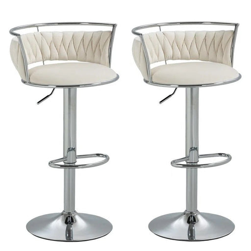 SERENITà Silver Swivel Upholstered Velvet Adjustable Height Counter Stool with Metal Frame White (Set of 2) - Amazingooh Wholesale