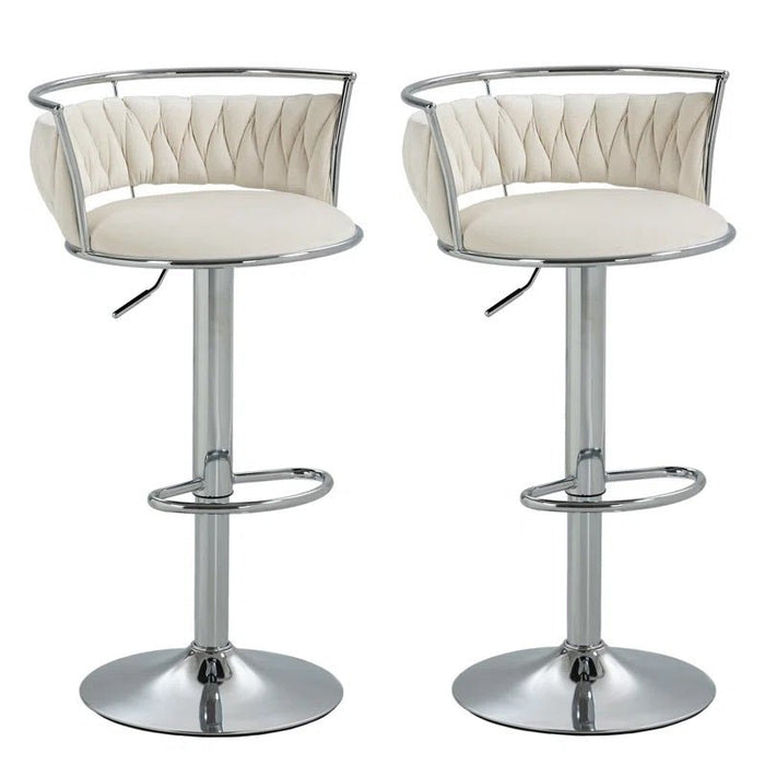 SERENITà Silver Swivel Upholstered Velvet Adjustable Height Counter Stool with Metal Frame White (Set of 2) - Amazingooh Wholesale
